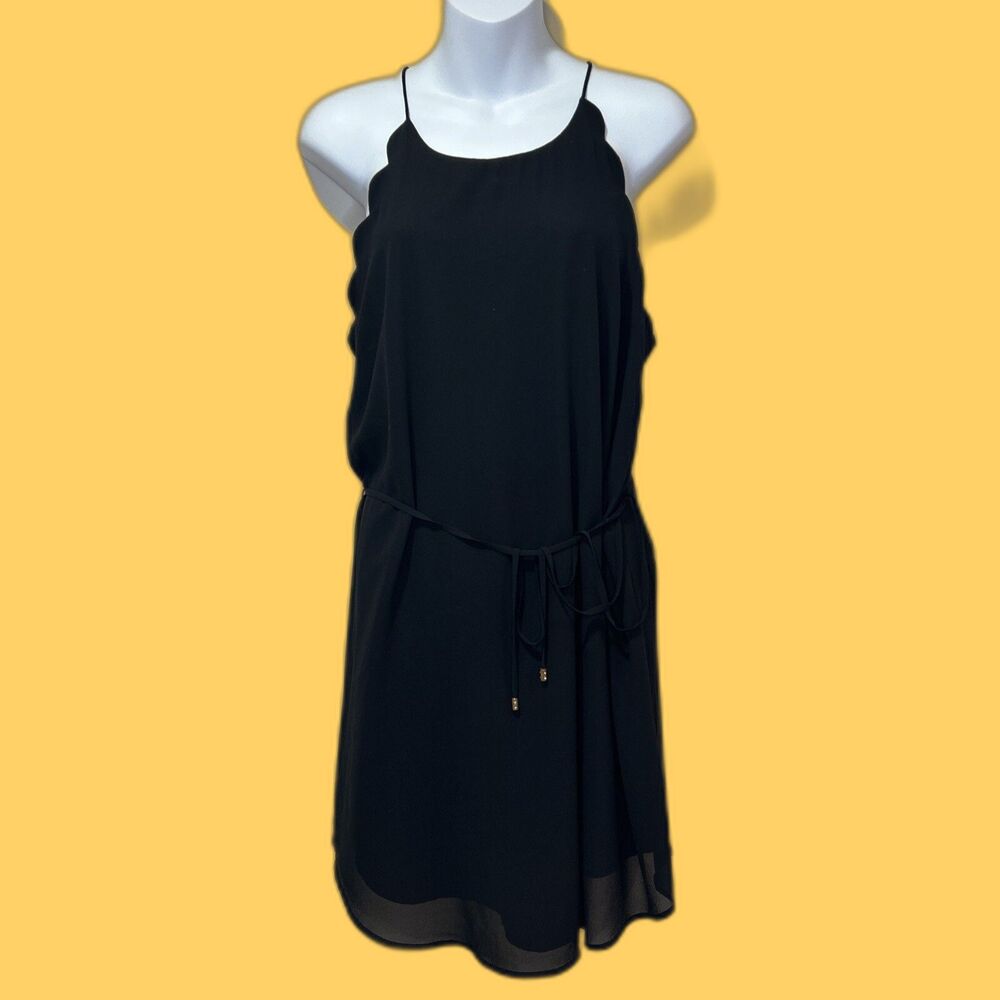 Naked Zebra Black Belted Sleeveless Scalloped key hole Mini Womans Dress Size L